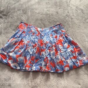 J. Crew Red and Blue Floral Skater Skirt